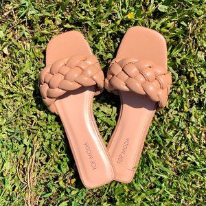 Camel Tan Vegan Leather Braided Sandals